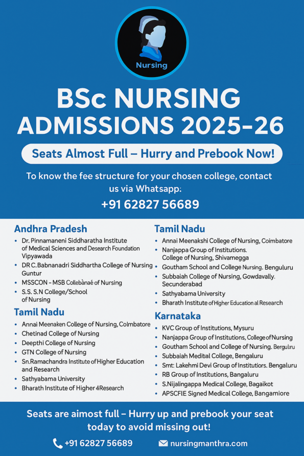 BSc Nursing Admissions 2025-26 in India – Top Colleges with Low Fees