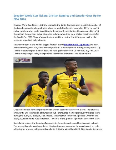 Soccer World Cup Tickets: Cristian Ramirez and Ecuador Gear Up for FIFA 2026