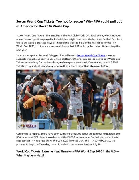 Soccer World Cup Tickets: Too hot for soccer? Why FIFA could pull out of America for 2026 World Cup