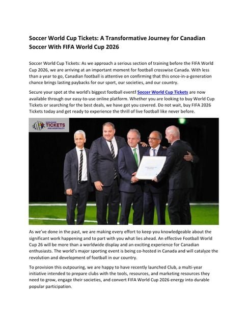 Soccer World Cup Tickets: A Transformative Journey for Canadian Soccer With FIFA World Cup 2026