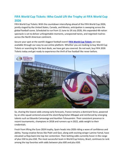 FIFA World Cup Tickets: Who Could Lift the Trophy at FIFA World Cup 2026