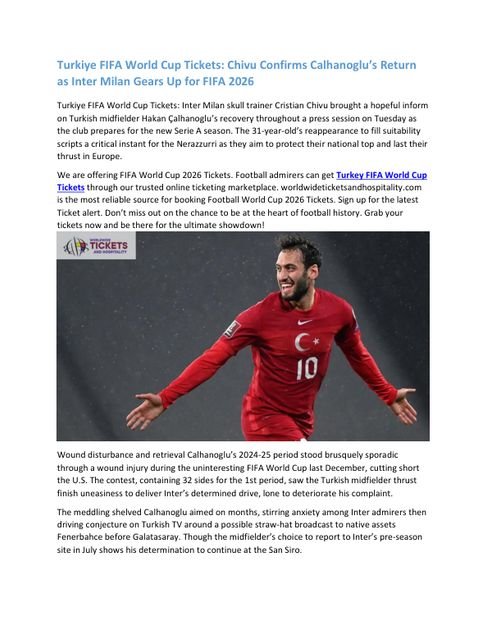 Turkiye FIFA World Cup Tickets: Chivu Confirms… (PDF)