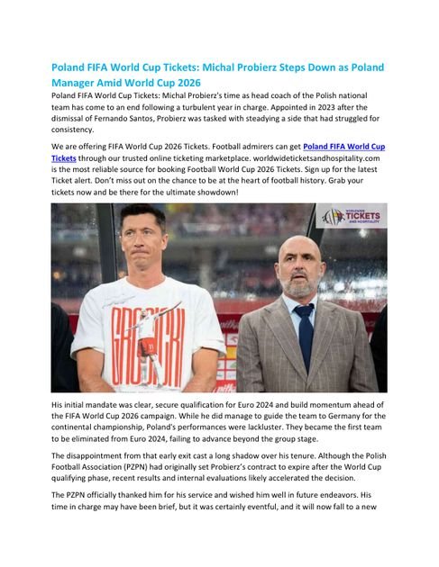 Poland FIFA World Cup Tickets: Michal Probierz Steps… (PDF)