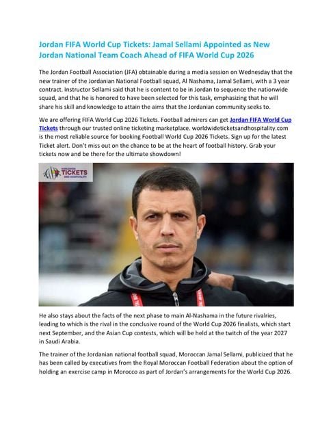 Jordan FIFA World Cup Tickets: Jamal Sellami Appointed… (PDF)